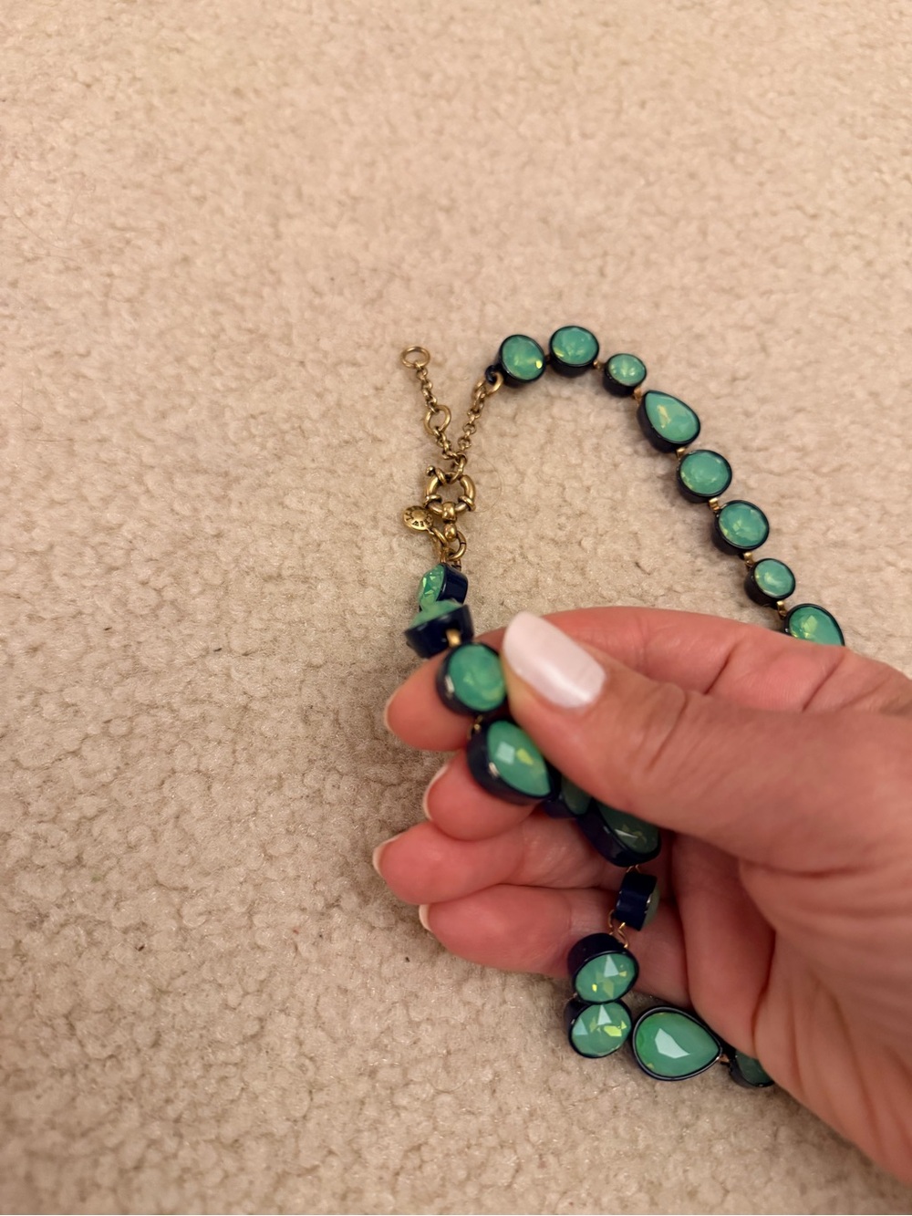 J.Crew Green Teardrop Statement Necklace - Gold Tone - Picture 4 of 4